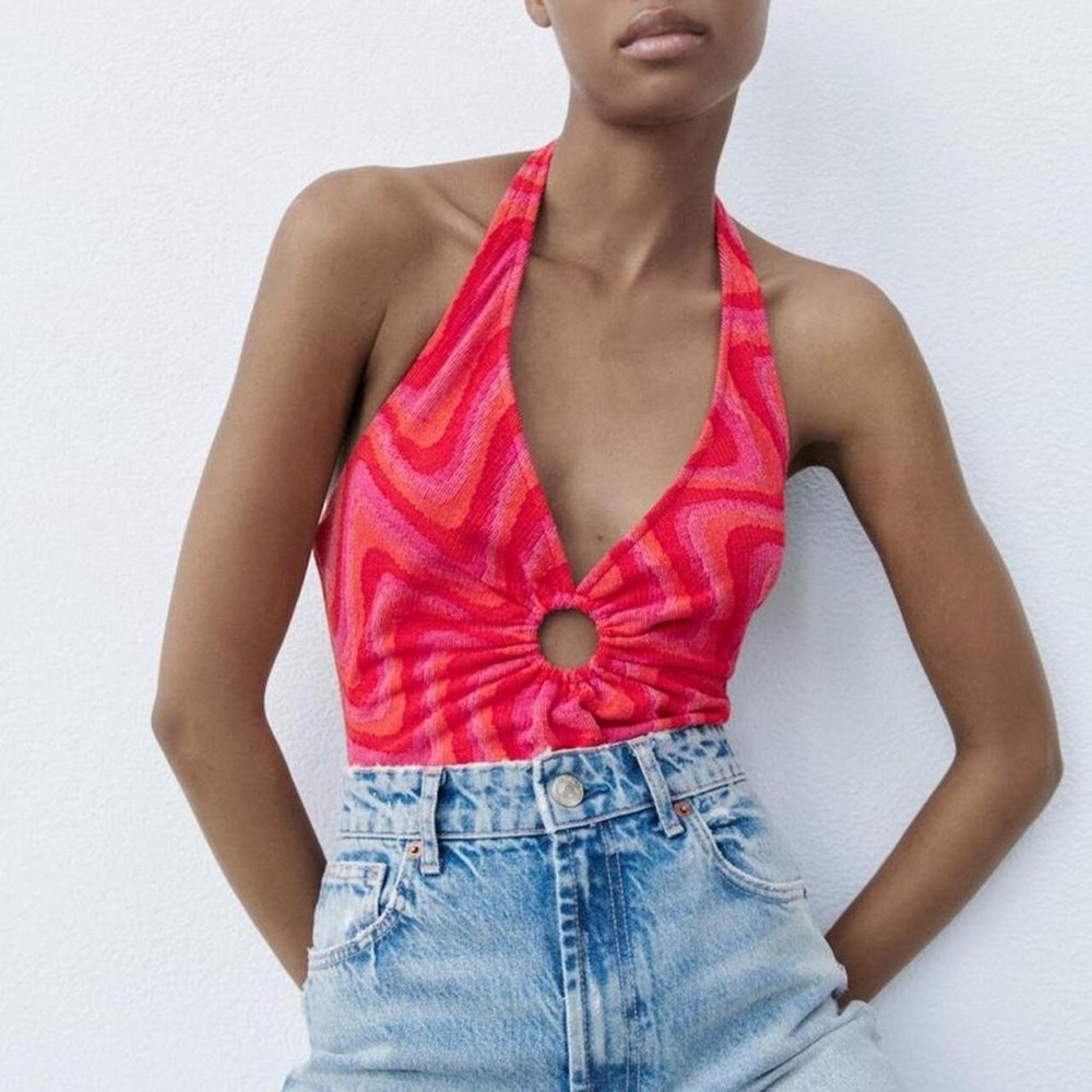 Zara Jacquard Halter Body Suit